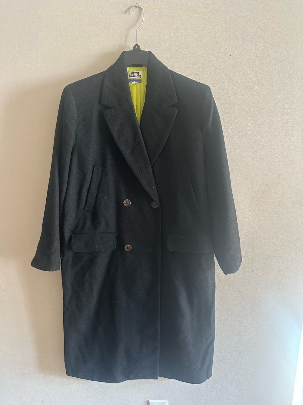✨Future Collective Black Double-Breasted Pea Coat Size L NWT